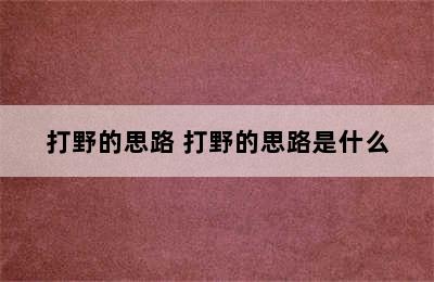 打野的思路 打野的思路是什么